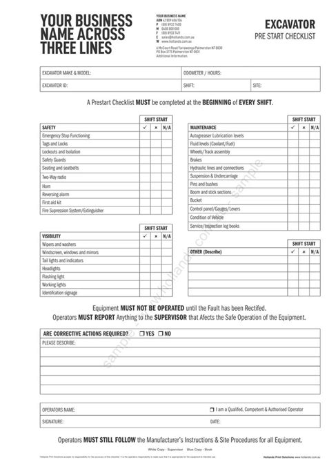 excavator log book template